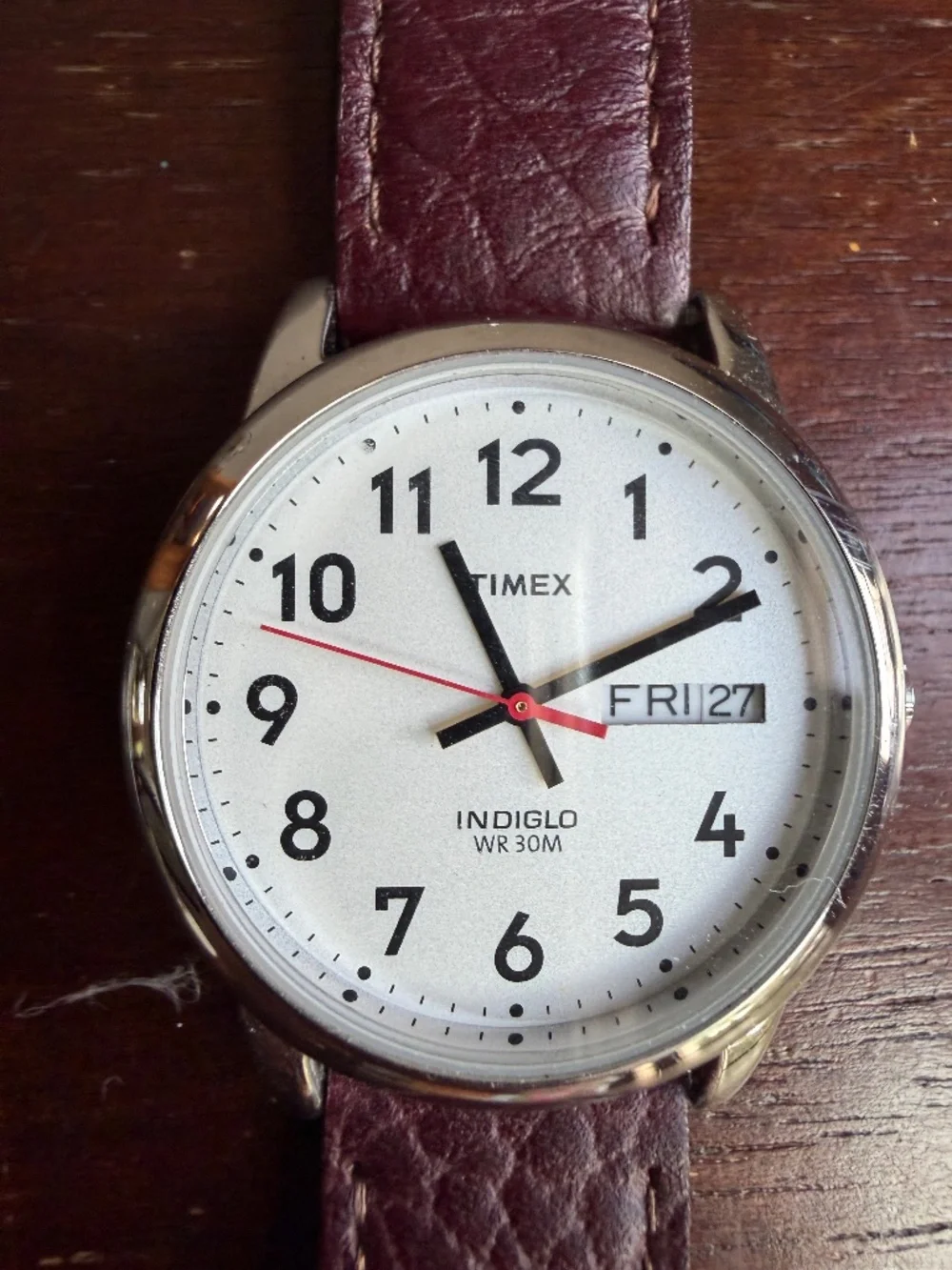 Timex T2004i analog watch with leather strap